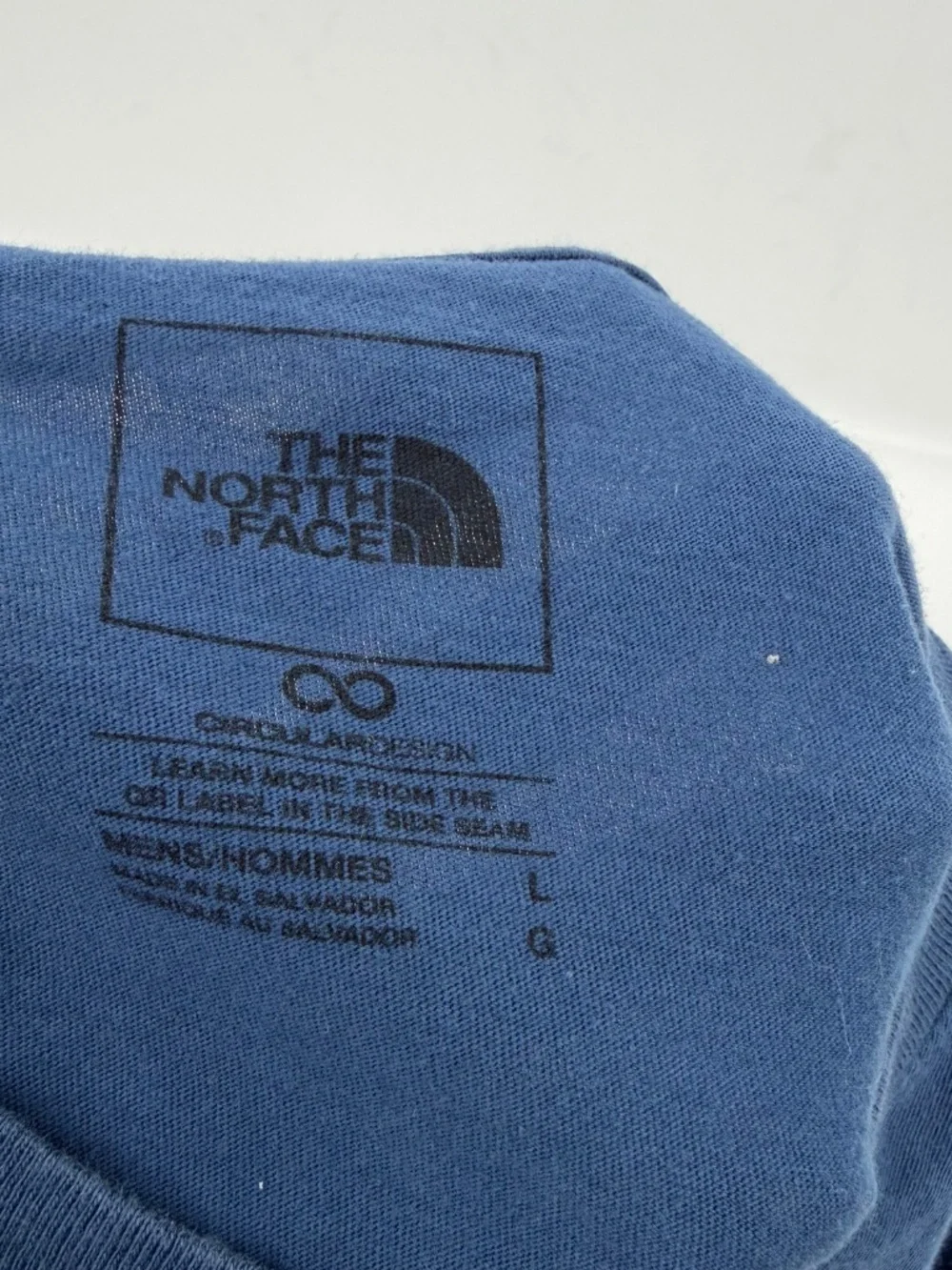North Face T Shirt Men Large Blue Short Sleeve Cotton Crew Neck Logo Spell Out